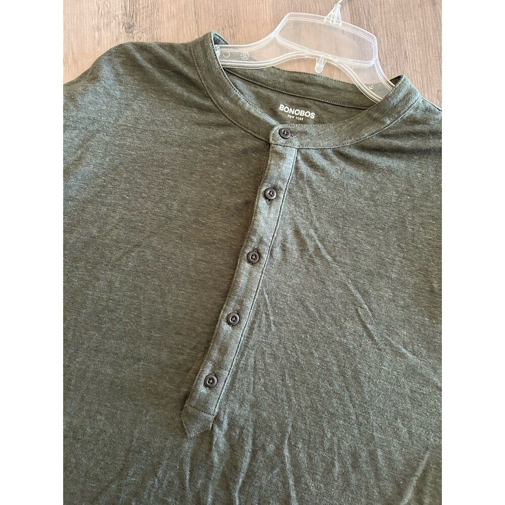 Bonobos men light sweater shirt Green 100% Linen Size L
